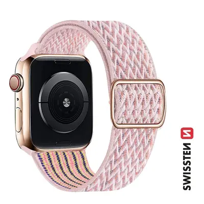 Řemínek Swissten pro Apple Watch nylonový 42 - 44 - 45 - 49 mm růžový (se sponou)