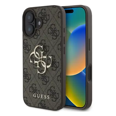 Originální zadní kryt Guess PU 4G Metal Logo pro iPhone 16 Brown