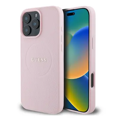 Zadní kryt Guess PU Grained Classic Logo MagSafe pro iPhone 16 Pro Pink