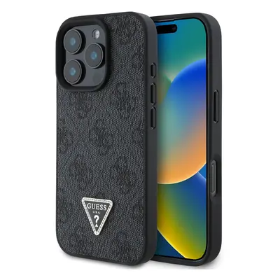 Originální zadní kryt Guess PU 4G Strass Triangle Metal Logo pro iPhone 16 Pro Max Black