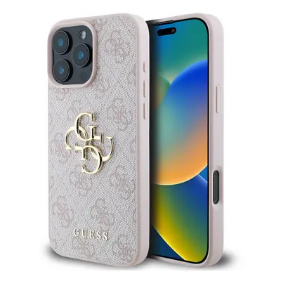 Originální zadní kryt Guess PU 4G Metal Logo pro iPhone 16 Pro Pink