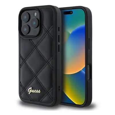 Originální zadní kryt Guess PU Leather Quilted pro iPhone 16 Pro Black