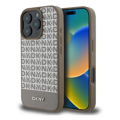 Zadní kryt DKNY PU Leather Repeat Pattern Bottom Stripe MagSafe pro iPhone 16 Pro Max Brown