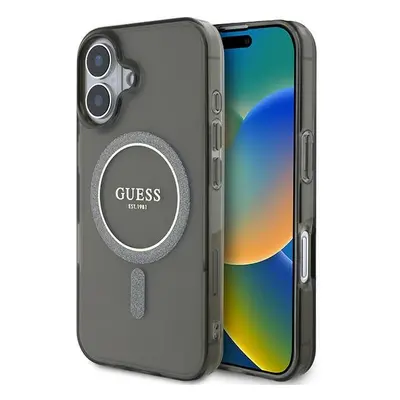 Originální zadní kryt GUESS IML Glitter Circle Magsafe GUHMP16SHFGEREK pro iPhone 16 tmavý