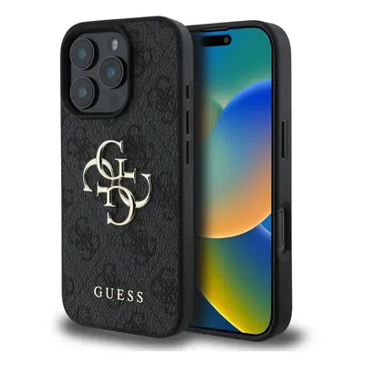 Originální zadní kryt Guess PU 4G Metal Logo pro iPhone 16 Pro Max Grey