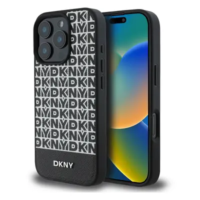 Zadní kryt DKNY PU Leather Repeat Pattern Bottom Stripe MagSafe pro iPhone 16 Pro Max Black