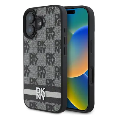 Zadní kryt DKNY PU Leather Checkered Pattern and Stripe pro iPhone 16 Black