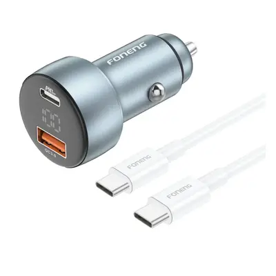 Rychlonabíječka do auta Foneng C18 - USB + typ C - 3A s kabelem typu C na typ C 30W šedá