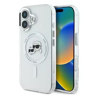 Zadní kryt Karl Lagerfeld IML K&CH Heads Metal Frame MagSafe pro iPhone 16 Transparent