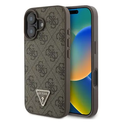 Originální zadní kryt Guess PU 4G Strass Triangle Metal Logo pro iPhone 16 Brown