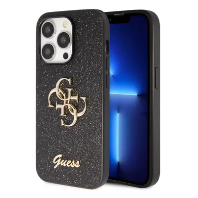 Guess PU Fixed Glitter 4G Metal Logo Zadní Kryt pro iPhone 15 Pro Max Black