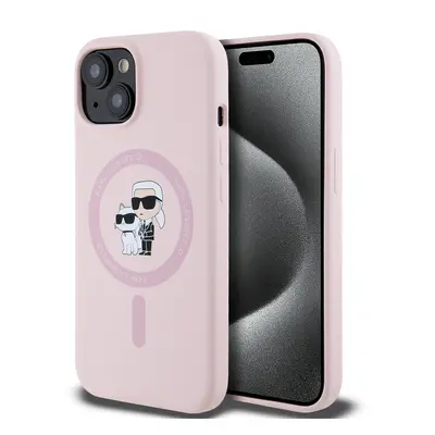 Karl Lagerfeld Liquid Silicone Karl and Choupette Magsafe Zadní Kryt pro iPhone 15 Pink