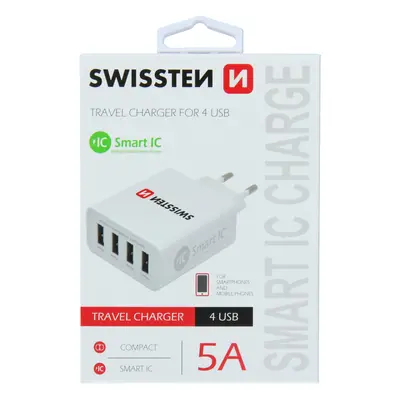 Adaptér Swissten Smart IC 4x USB-A 5A bílý