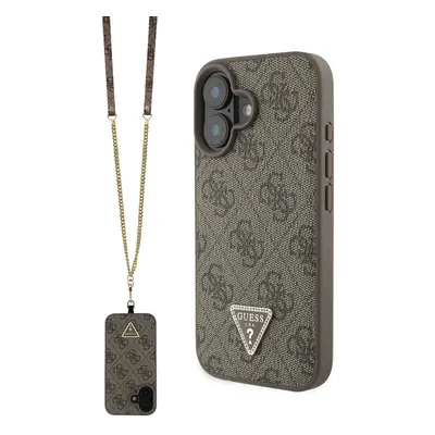 Zadní kryt Guess PU 4G Strass Triangle Metal Logo + Crossbody Popruh pro iPhone 16 Brown