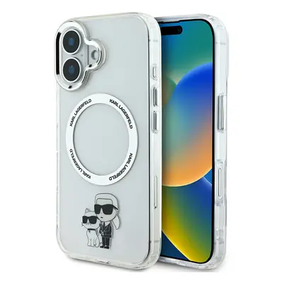 Zadní kryt Karl Lagerfeld IML Karl and Choupette MagSafe pro iPhone 16 Transparent