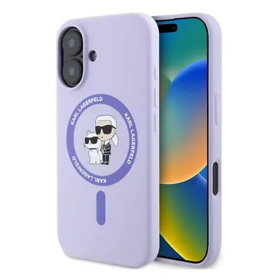 Zadní kryt Karl Lagerfeld Liquid Silicone Karl and Choupette MagSafe pro iPhone 16 Purple