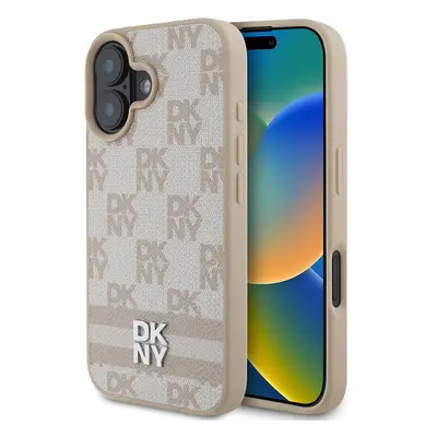 Zadní kryt DKNY PU Leather Checkered Pattern and Stripe pro iPhone 16 Pink