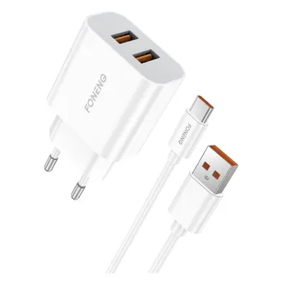 Nabíječka Foneng EU45 - 2xUSB - 2.4A s kabelem USB typu C 12W bílá