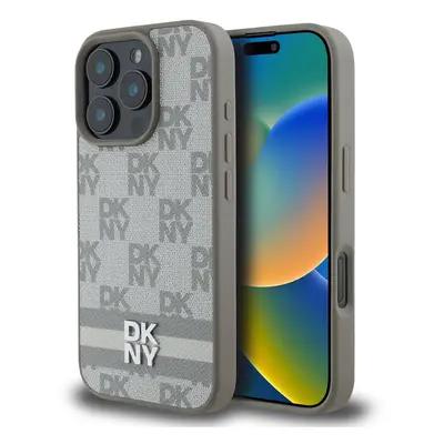 Zadní kryt DKNY PU Leather Checkered Pattern and Stripe pro iPhone 16 Pro Max Beige