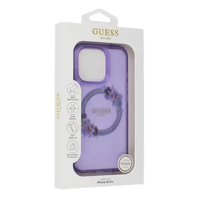 Originální zadní kryt GUESS IML Flowers Wreath Magsafe GUHMP16SHFWFCU pro iPhone 16 purple