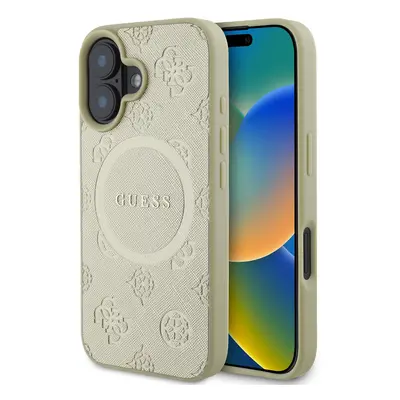 Zadní kryt Guess Saffiano Peony Stamp MagSafe pro iPhone 16 Gold