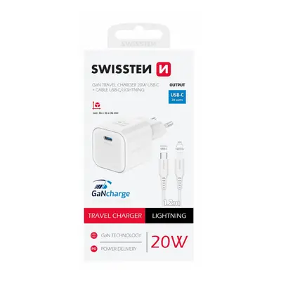 Rychlonabíječka Swissten vč. datového kabelu Lightning 1.2m 20W bílá