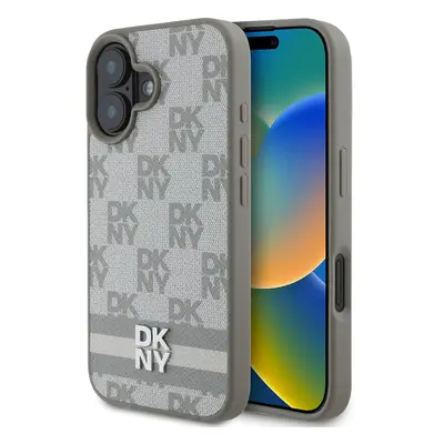 Zadní kryt DKNY PU Leather Checkered Pattern and Stripe pro iPhone 16 Beige