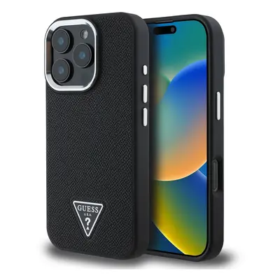 Zadní kryt Guess PU Grained Triangle Logo pro iPhone 16 Pro Black