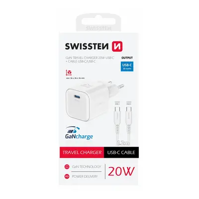 Rychlonabíječka Swissten vč. datového kabelu USB-C 1.2m 20W bílá