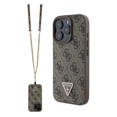 Originální zadní kryt Guess PU 4G Strass Triangle Metal Logo + Crossbody Popruh pro iPhone 16 Pr