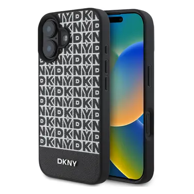 Zadní kryt DKNY PU Leather Repeat Pattern Bottom Stripe MagSafe pro iPhone 16 Plus Black