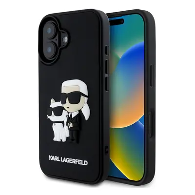 Zadní kryt Karl Lagerfeld 3D Rubber Karl and Choupette pro iPhone 16 Black