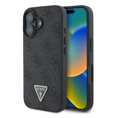 Originální zadní kryt Guess PU 4G Strass Triangle Metal Logo pro iPhone 16 Black