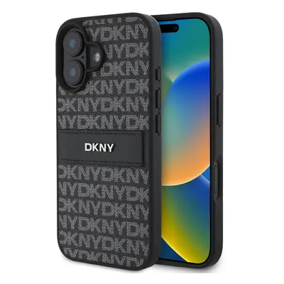 Zadní kryt DKNY PU Leather Repeat Pattern Tonal Stripe pro iPhone 16 Black