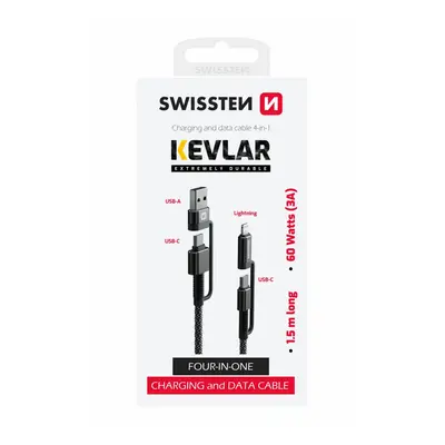 Datový kabel swissten kevlar 4in1 3a 1,5 m antracit