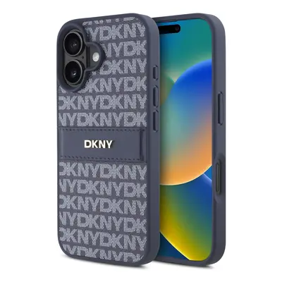 Zadní kryt DKNY PU Leather Repeat Pattern Tonal Stripe pro iPhone 16 Blue