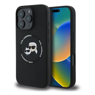 Zadní kryt Karl Lagerfeld Liquid Silicone K&CH Heads MagSafe pro iPhone 16 Pro Black