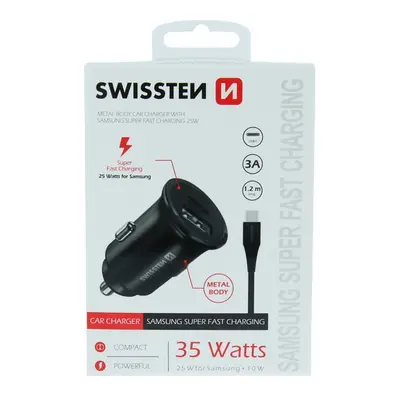 Rychlonabíječka do auta Swissten 35W Dual včetně USB-C datového kabelu černá 75280