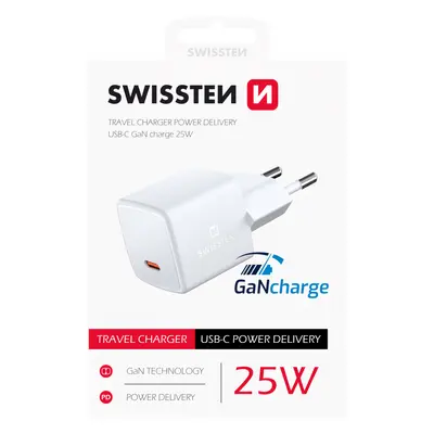 Adaptér Swissten mini Gan s funkcí rychlonabíjení USB-C 25W bílý