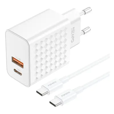 Rychlonabíječka Foneng EU42 GaN - USB + Type C - 20W 3A s kabelem Type C na Type C bílá