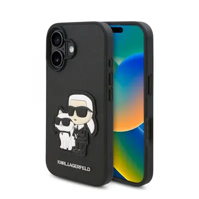 Zadní kryt Karl Lagerfeld PU Saffiano Karl and Choupette pro iPhone 16 Plus Black