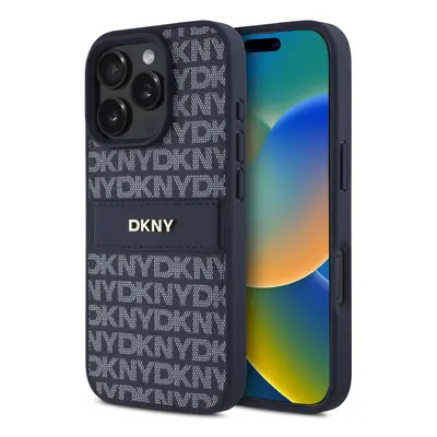 Zadní kryt DKNY PU Leather Repeat Pattern Tonal Stripe pro iPhone 16 Pro Blue