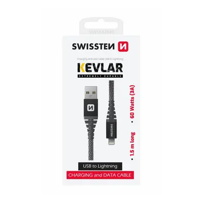 Datový kabel swissten kevlar usb / lightning 1,5 m antracit