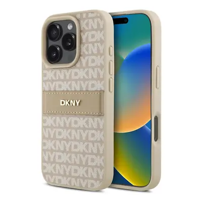 Zadní kryt DKNY PU Leather Repeat Pattern Tonal Stripe pro iPhone 16 Pro Pink