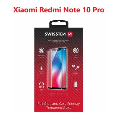 Sklo swissten full glue, color frame, case friendly xiaomi redmi note 10 pro černé