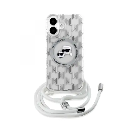 Zadní kryt Karl Lagerfeld IML Monogram Crossbody K&CH Heads MagSafe pro iPhone 16 Transparent