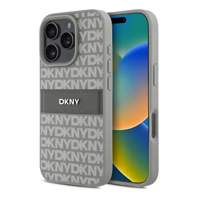 Zadní kryt DKNY PU Leather Repeat Pattern Tonal Stripe pro iPhone 16 Pro Max Beige