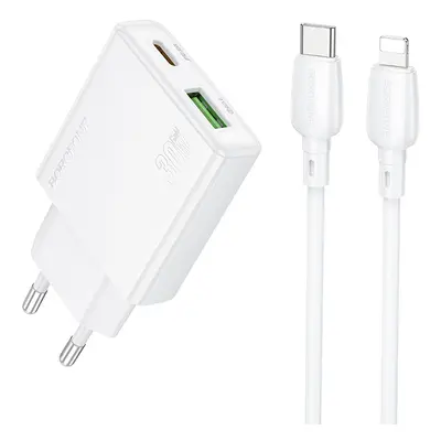 Rychlonabíječka Borofone BN25 Wish (Ultra Thin) + datový kabel Lightning Dual 30W bílá