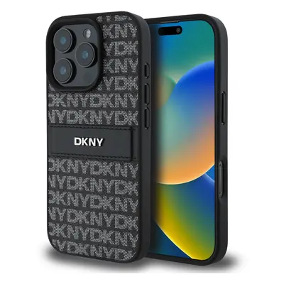 Zadní kryt DKNY PU Leather Repeat Pattern Tonal Stripe pro iPhone 16 Pro Max Black