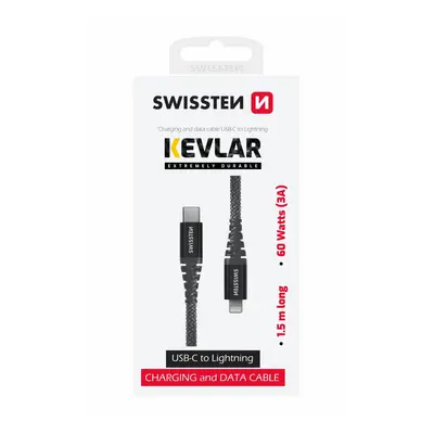 Datový kabel swissten kevlar usb-c / lightning 1,5 m antracit